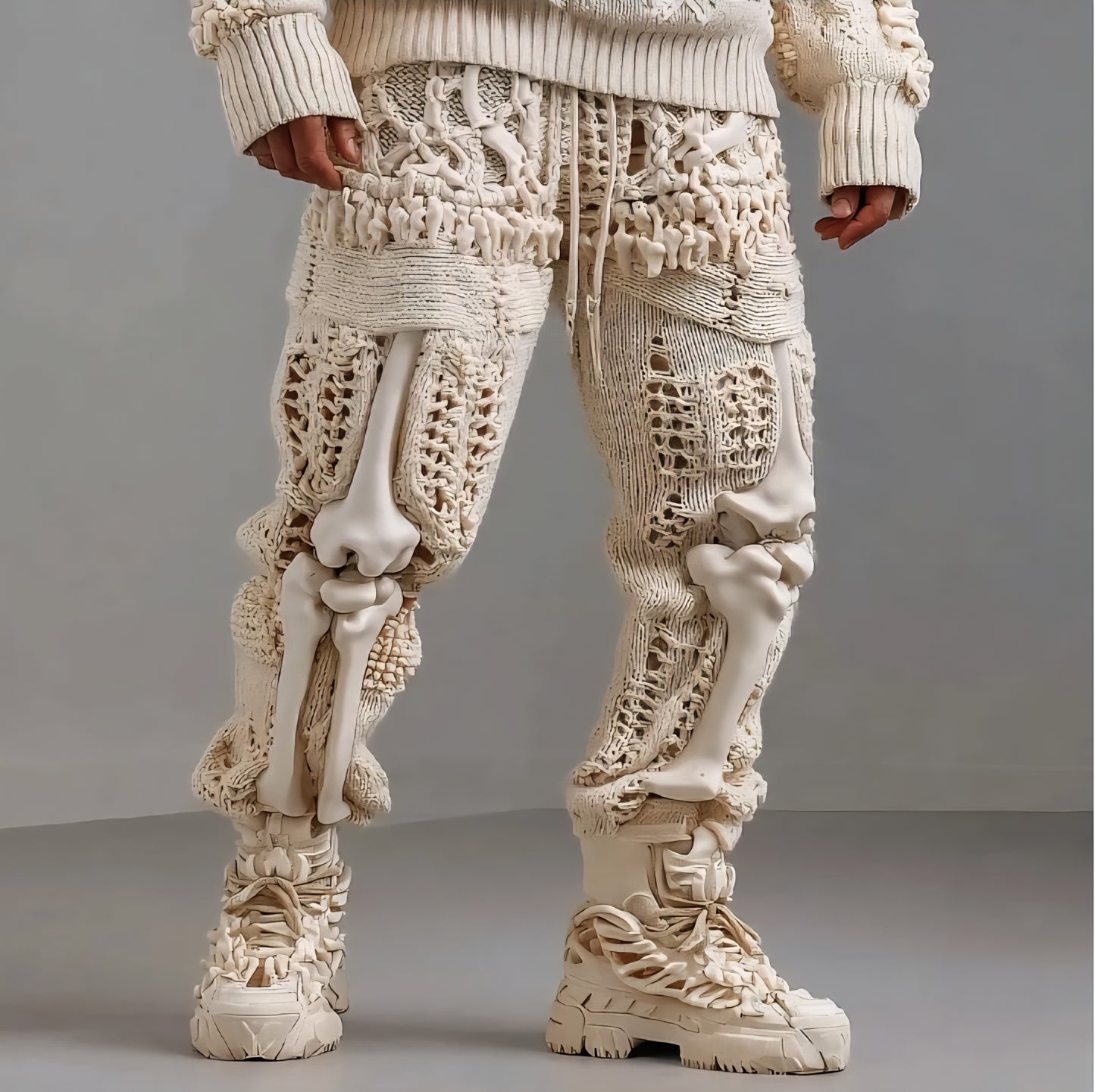 Men's Vintage Halloween Skeleton Art Knit Pants